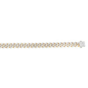 14k Two Tone Gold Miami Cuban Chain Necklace with White Pave