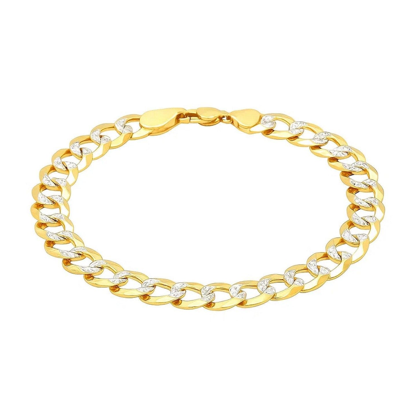 14k Two Tone Gold Pave Curb Bracelet (9.70 mm)