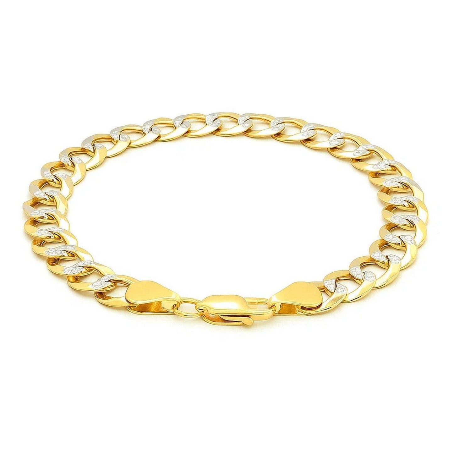 14k Two Tone Gold Pave Curb Bracelet (9.70 mm)