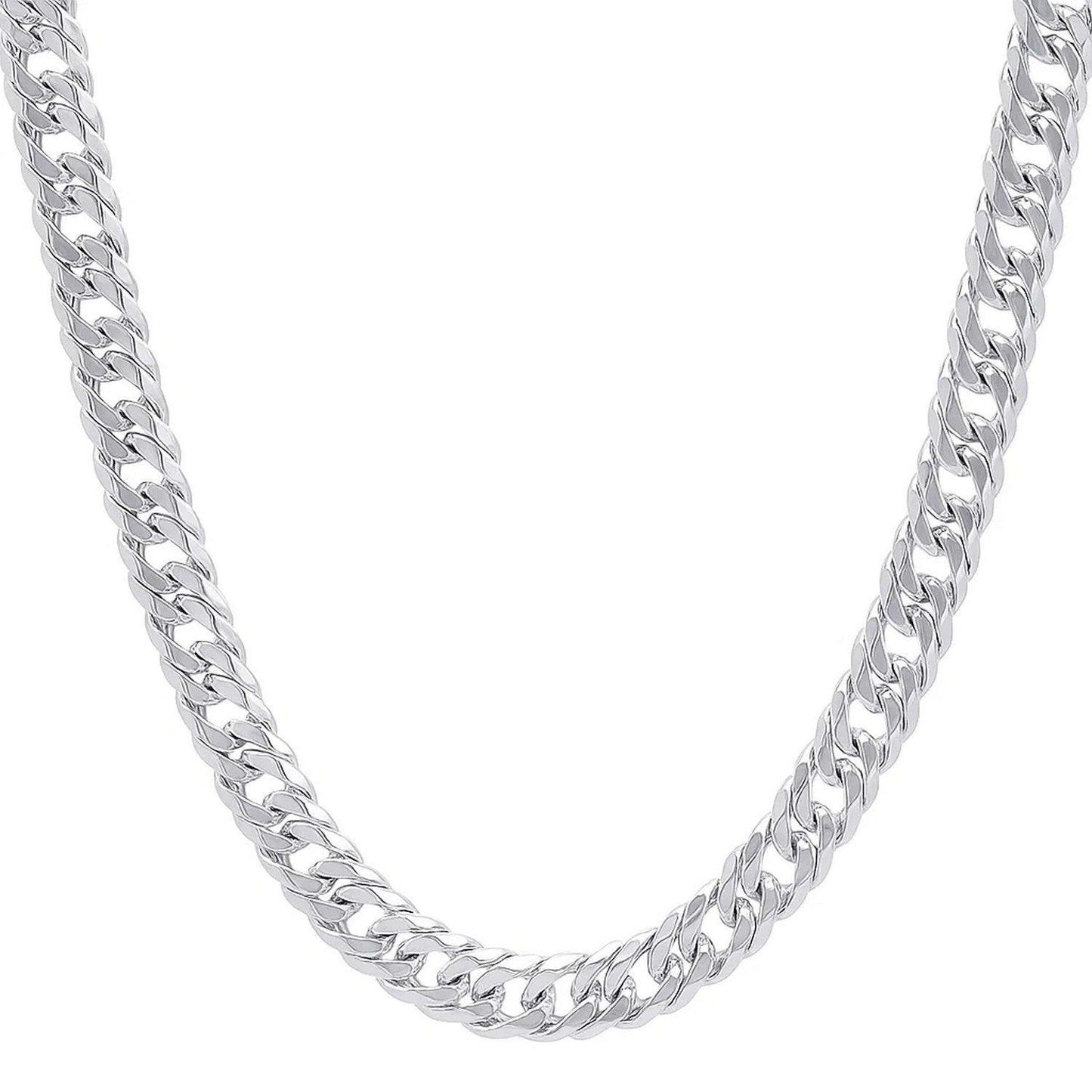 Sterling Silver Rhodium Plated Flat Miami Cuban Chain (9.30 mm)