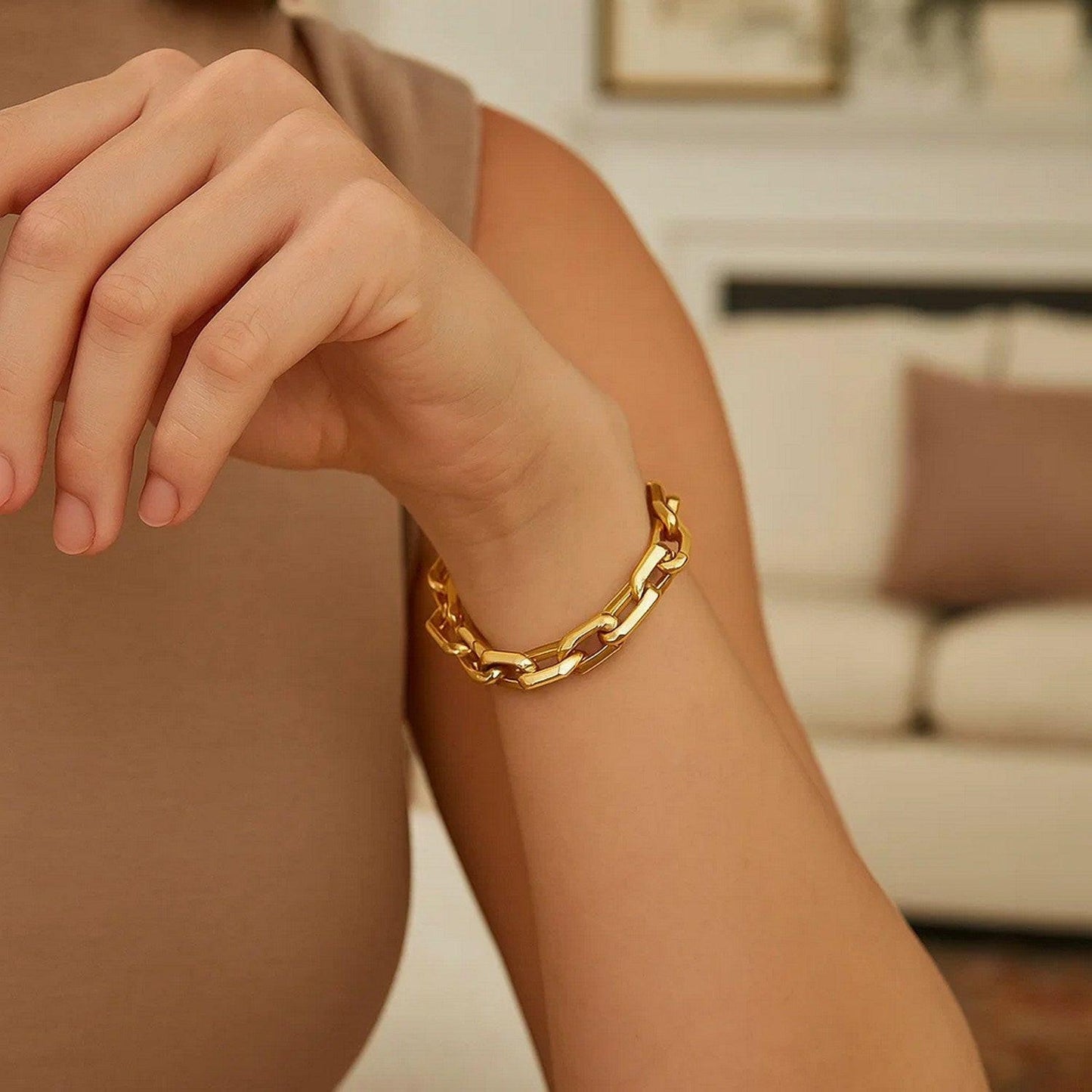 14K Yellow Gold Faceted Octagonal Link Chain Bracelet (8.10 mm)