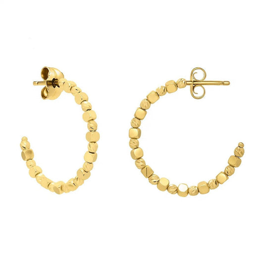 Pebble C Hoop Earrings in 14K Yellow Gold