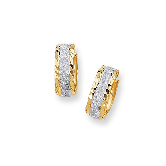 14K Two Tone Gold Center Huggie Earrings