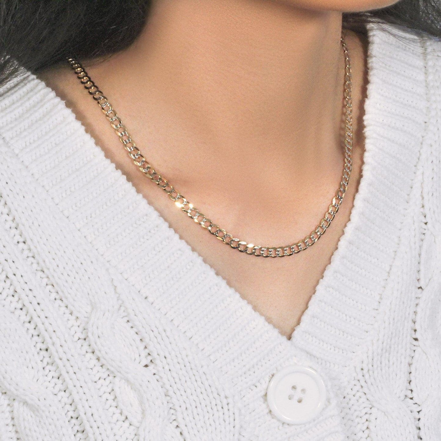 14k Two Tone Gold Pave Curb Chain (4.60 mm)