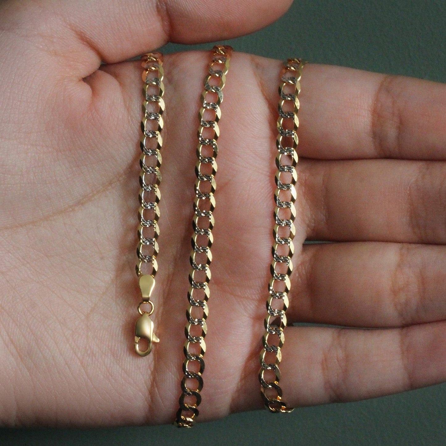 14k Two Tone Gold Pave Curb Chain (4.60 mm)