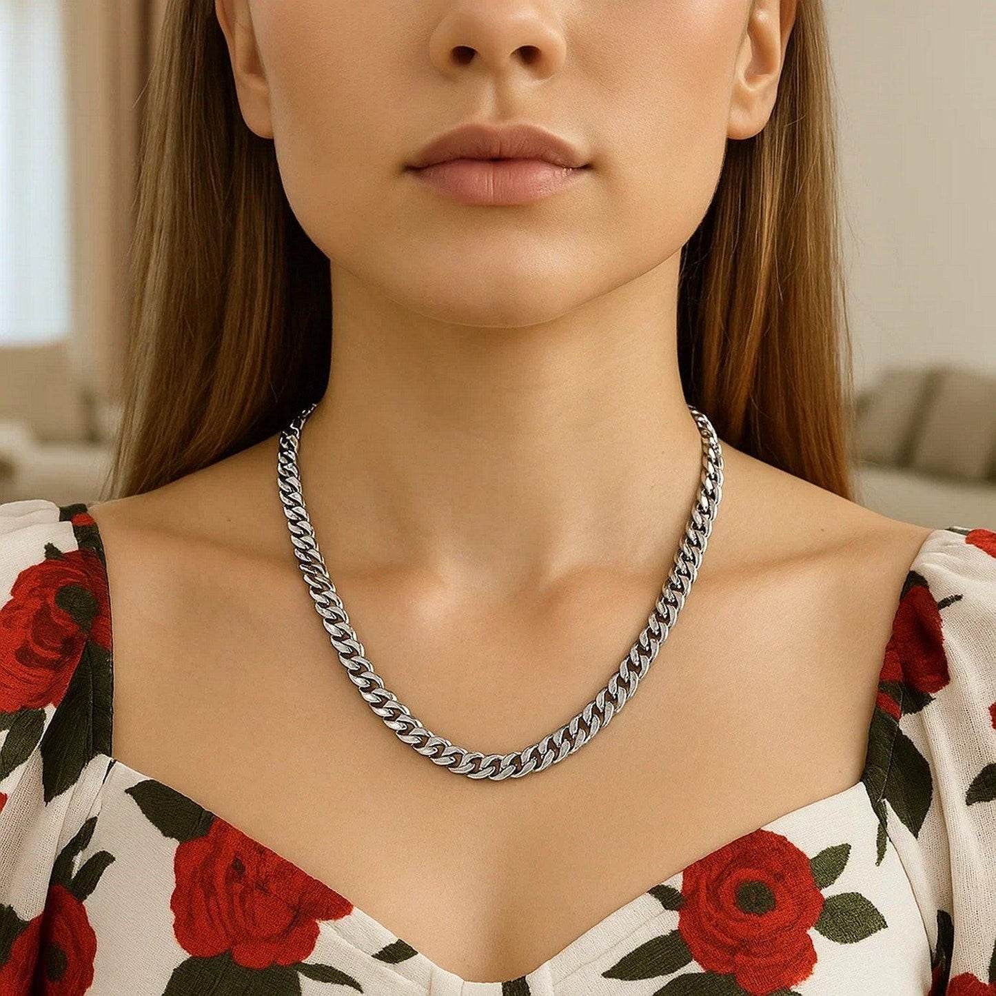 14k White Gold Miami Cuban Semi Solid Chain (5.50 mm)