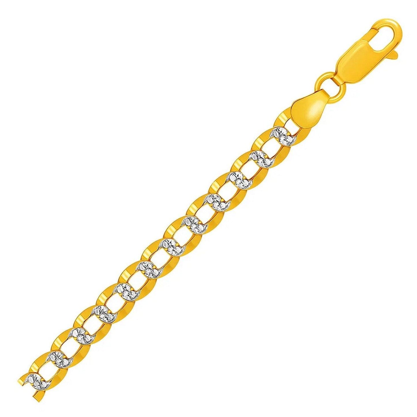 14k Two Tone Gold Pave Curb Bracelet (5.70 mm)