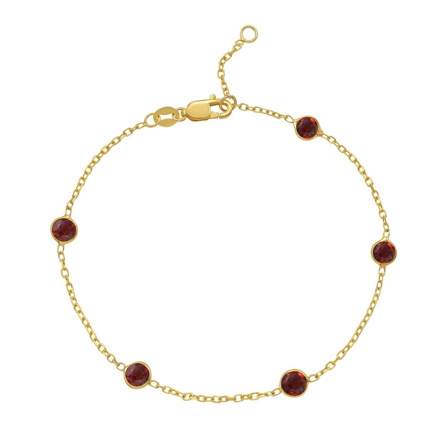 14K Yellow Gold Garnet Station Bracelet
