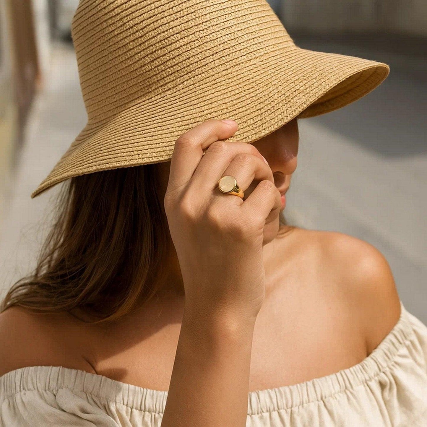 14K Yellow Gold Oval Satin Signet Ring