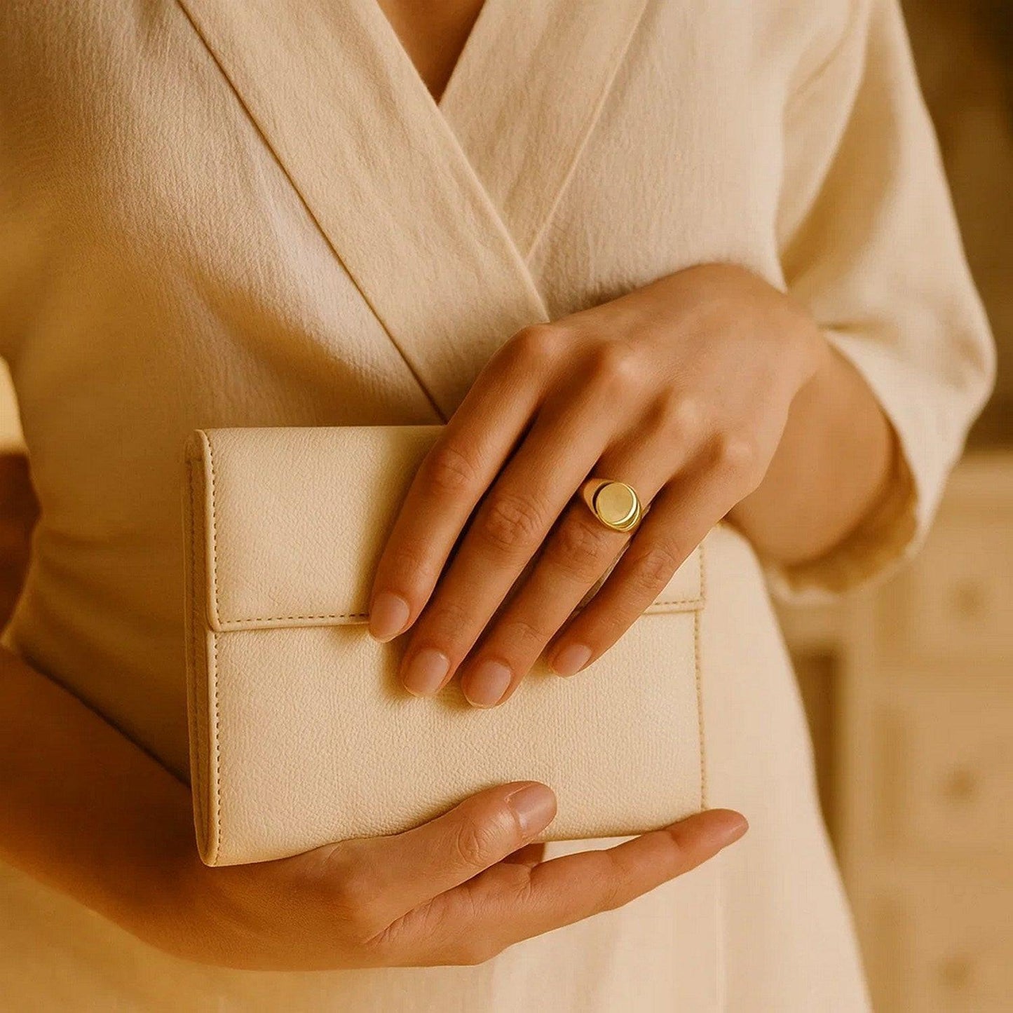 14K Yellow Gold Oval Satin Signet Ring