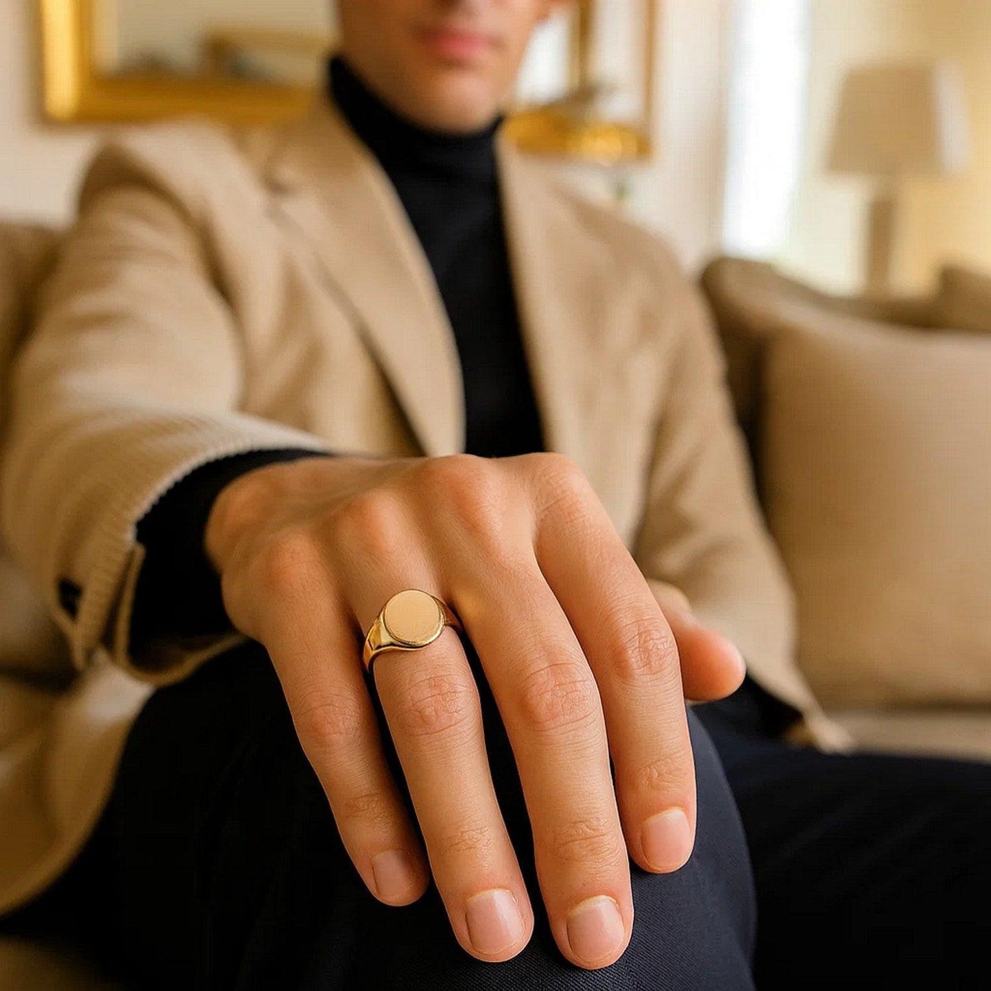 14K Yellow Gold Oval Satin Signet Ring