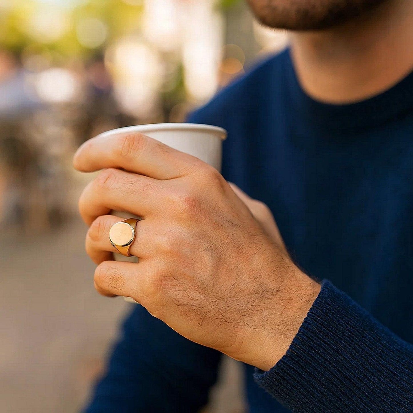 14K Yellow Gold Oval Satin Signet Ring