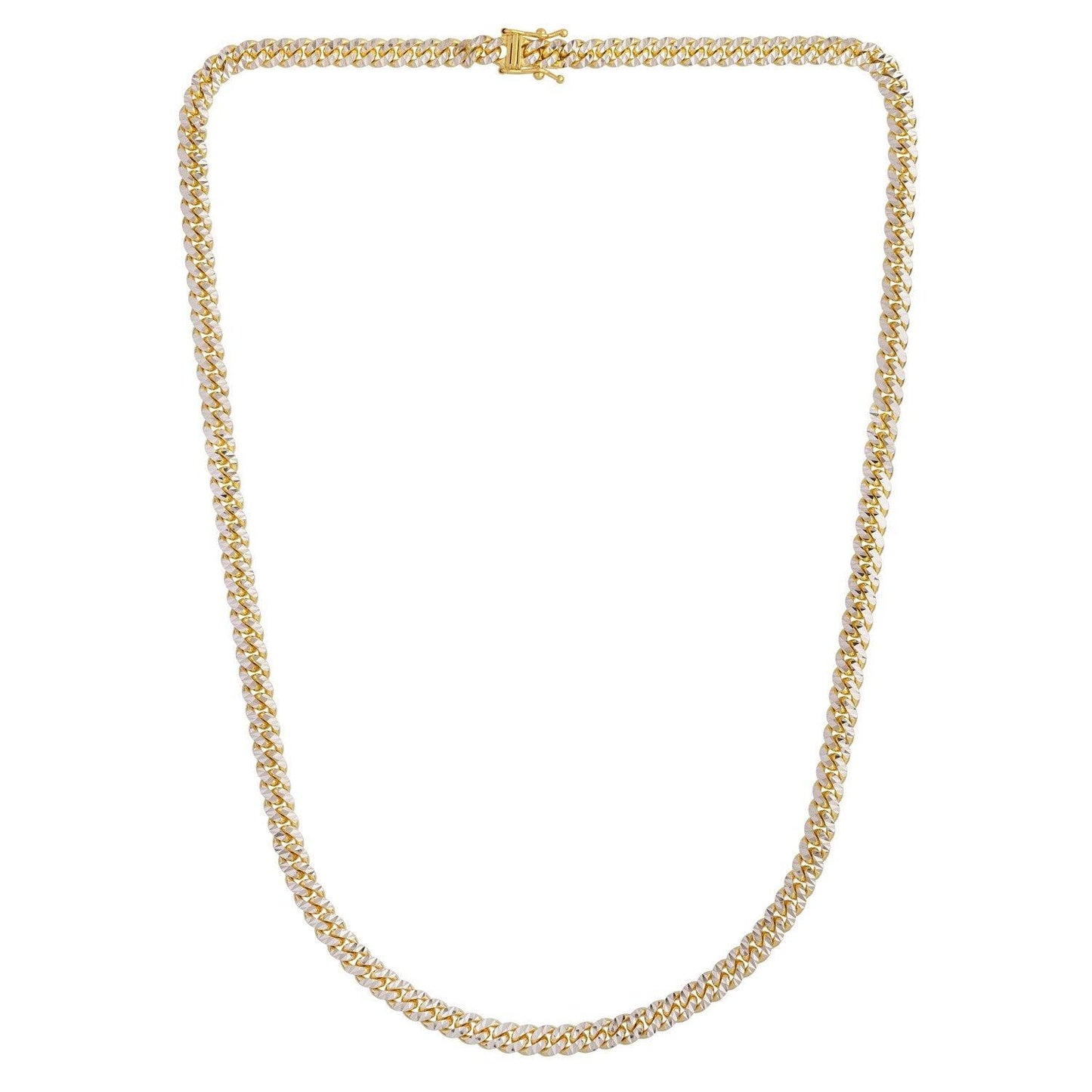 Classic Miami Cuban White Pave Solid Chain in 14k Yellow Gold (5.00 mm)