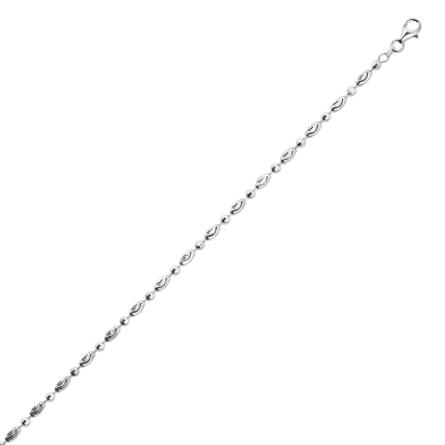 Sterling Silver Rhodium Plated Moon Cut Oval Bead Chain (3.00 mm)