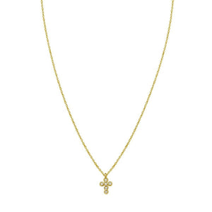 14K Yellow Gold Petite Diamond Cross Necklace