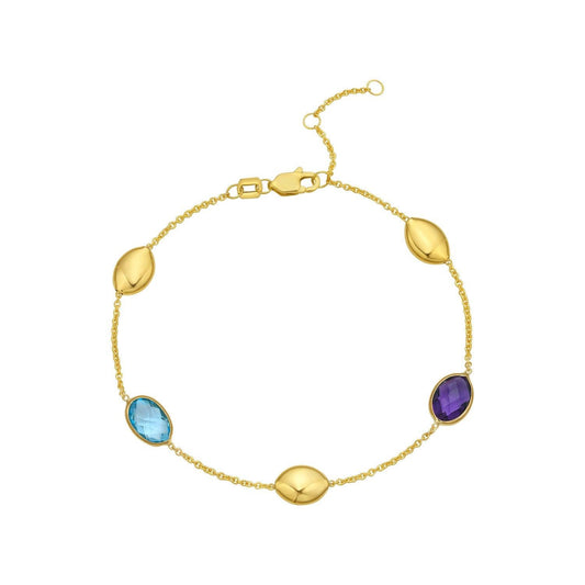 14K Yellow Gold Oval Gemstone and Bead Bracelet