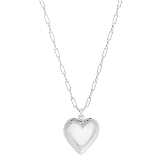 Sterling Silver Rhodium Plated Puffed Heart Pendant