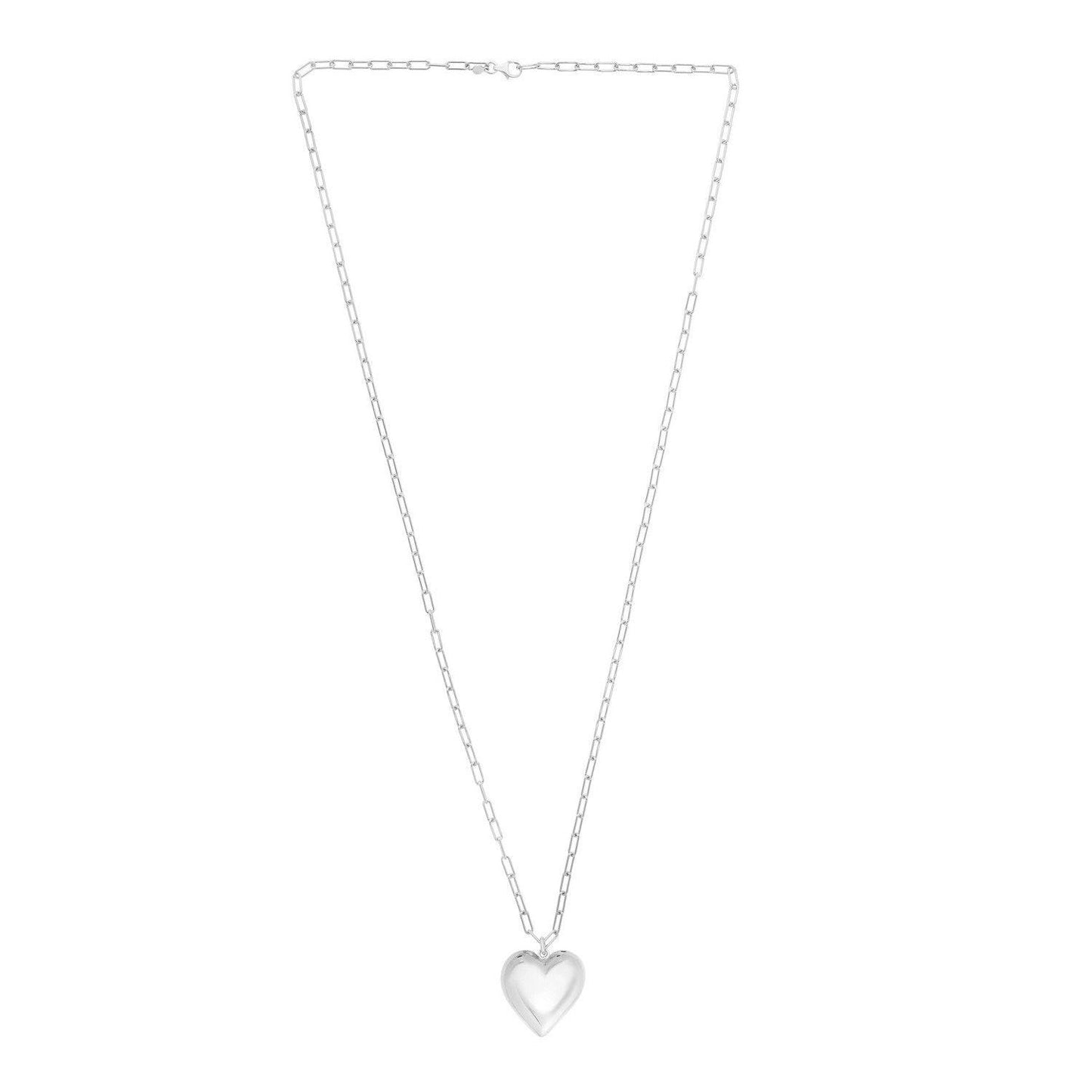 Sterling Silver Rhodium Plated Puffed Heart Pendant