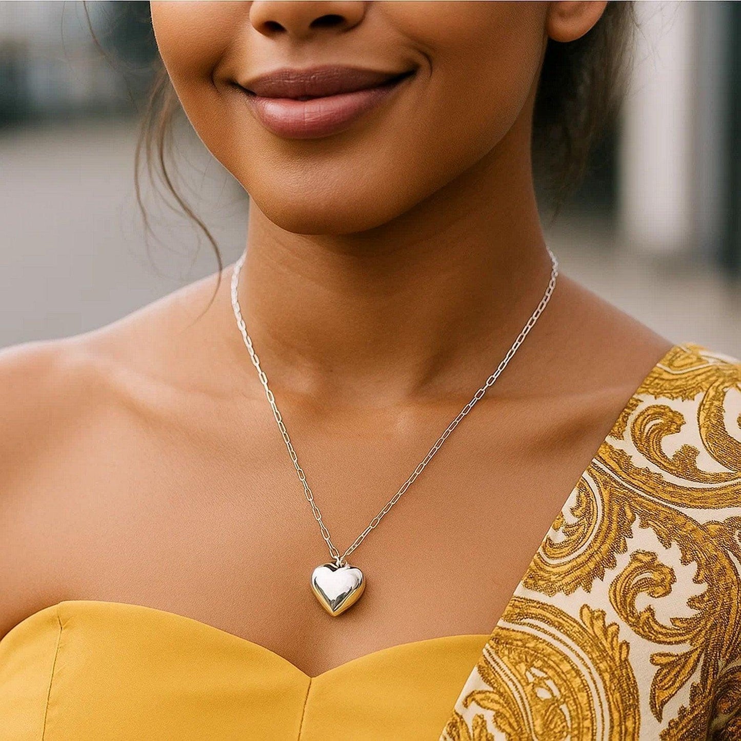 Sterling Silver Rhodium Plated Puffed Heart Pendant