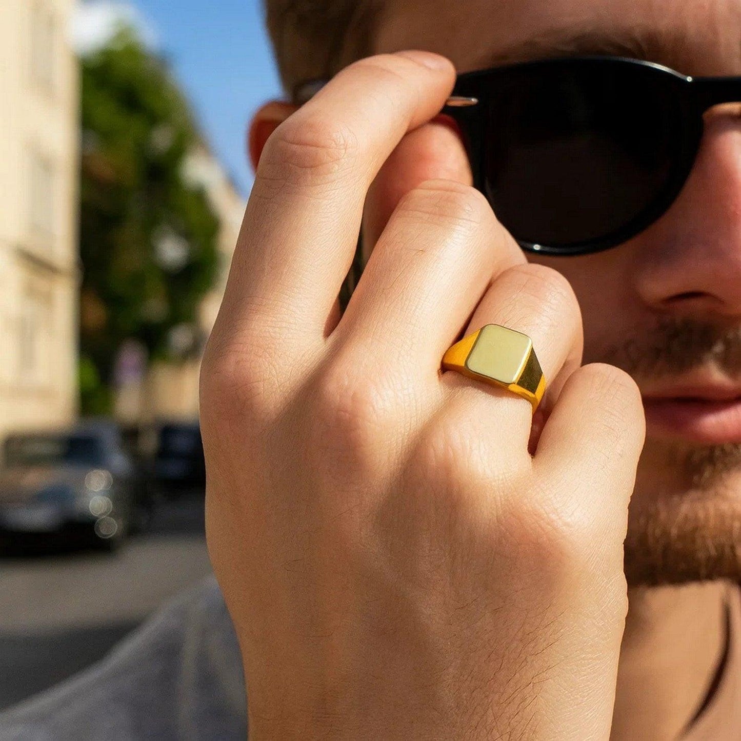 14K Yellow Gold Polished Rectangular Signet Ring