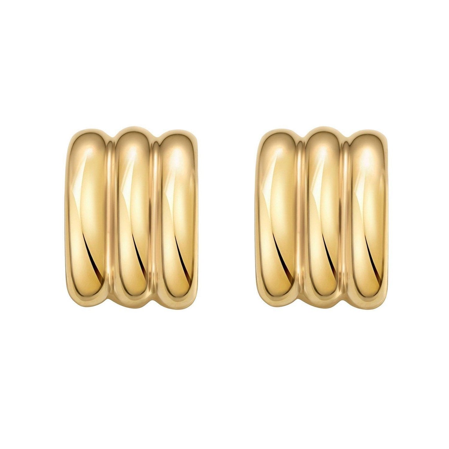 Sterling Silver Yellow Gold Plated Triple Row C Hoop Earrings