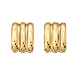 Sterling Silver Yellow Gold Plated Triple Row C Hoop Earrings