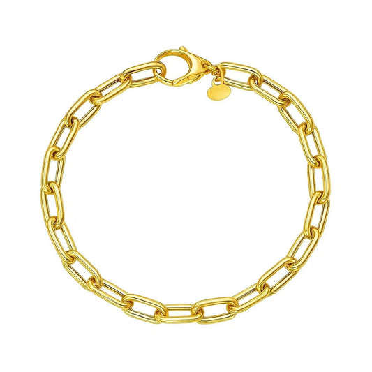 14K Yellow Gold Charm Lock Paperclip Chain Bracelet