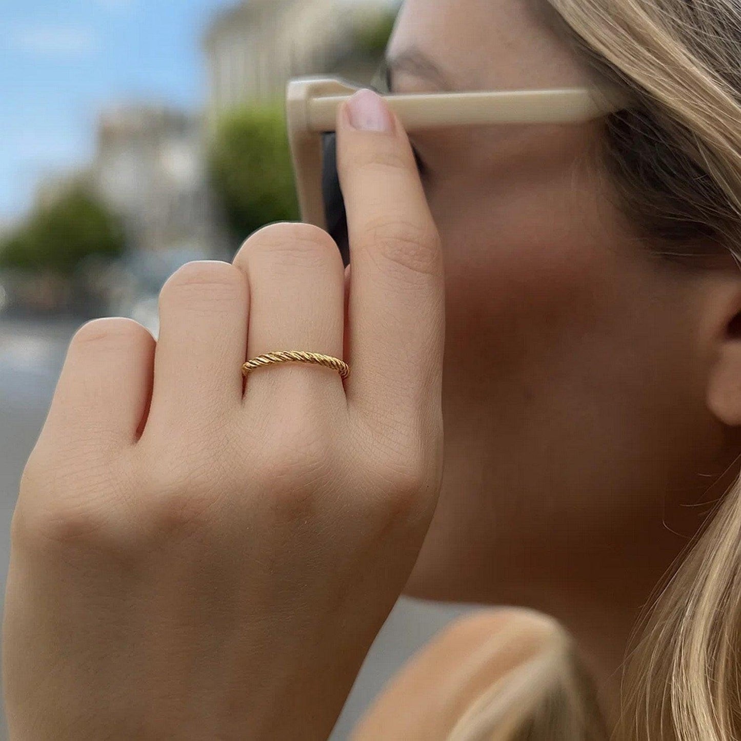 14K Yellow Gold Twisted Stackable Ring