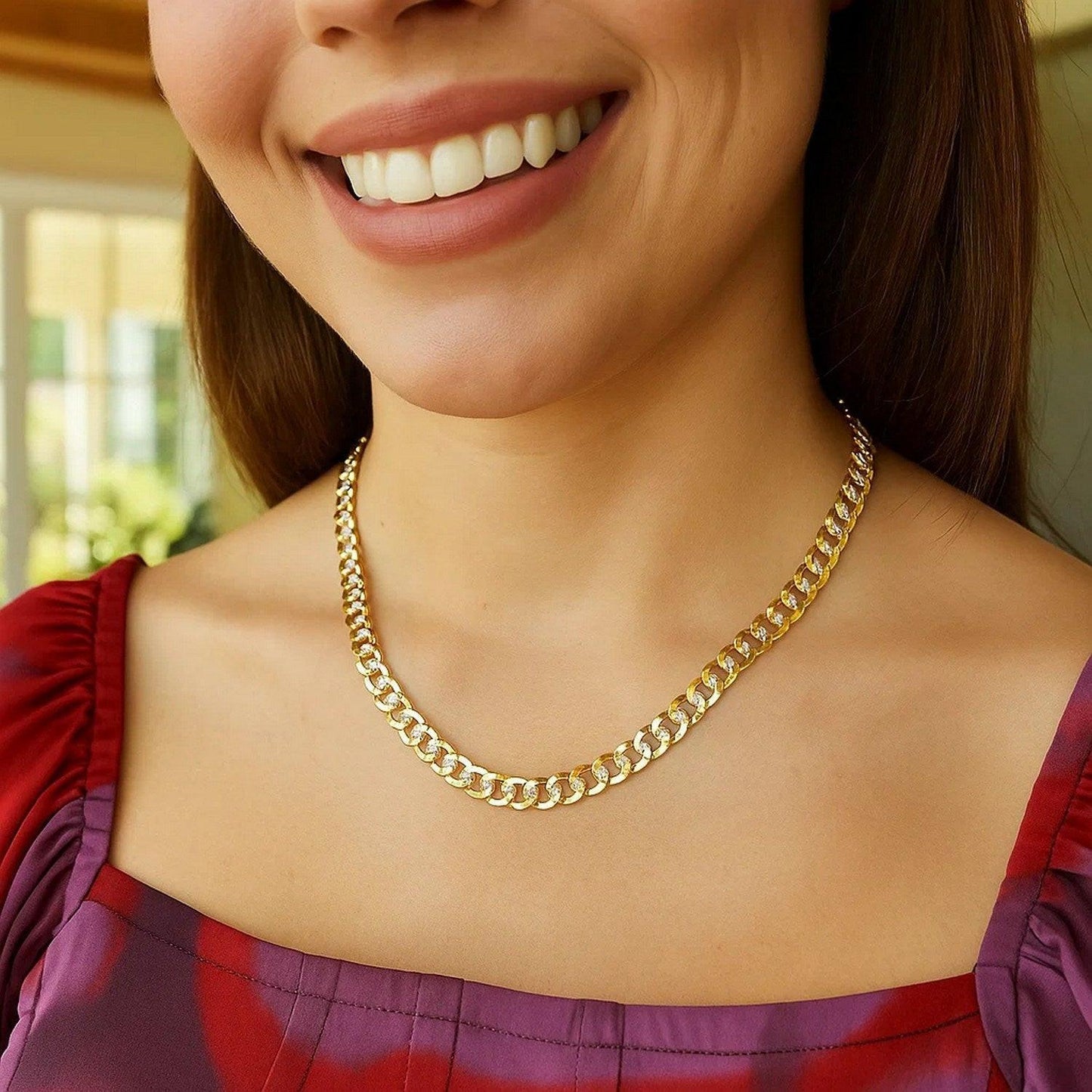 14k Two Tone Gold Pave Curb Chain (5.70 mm)