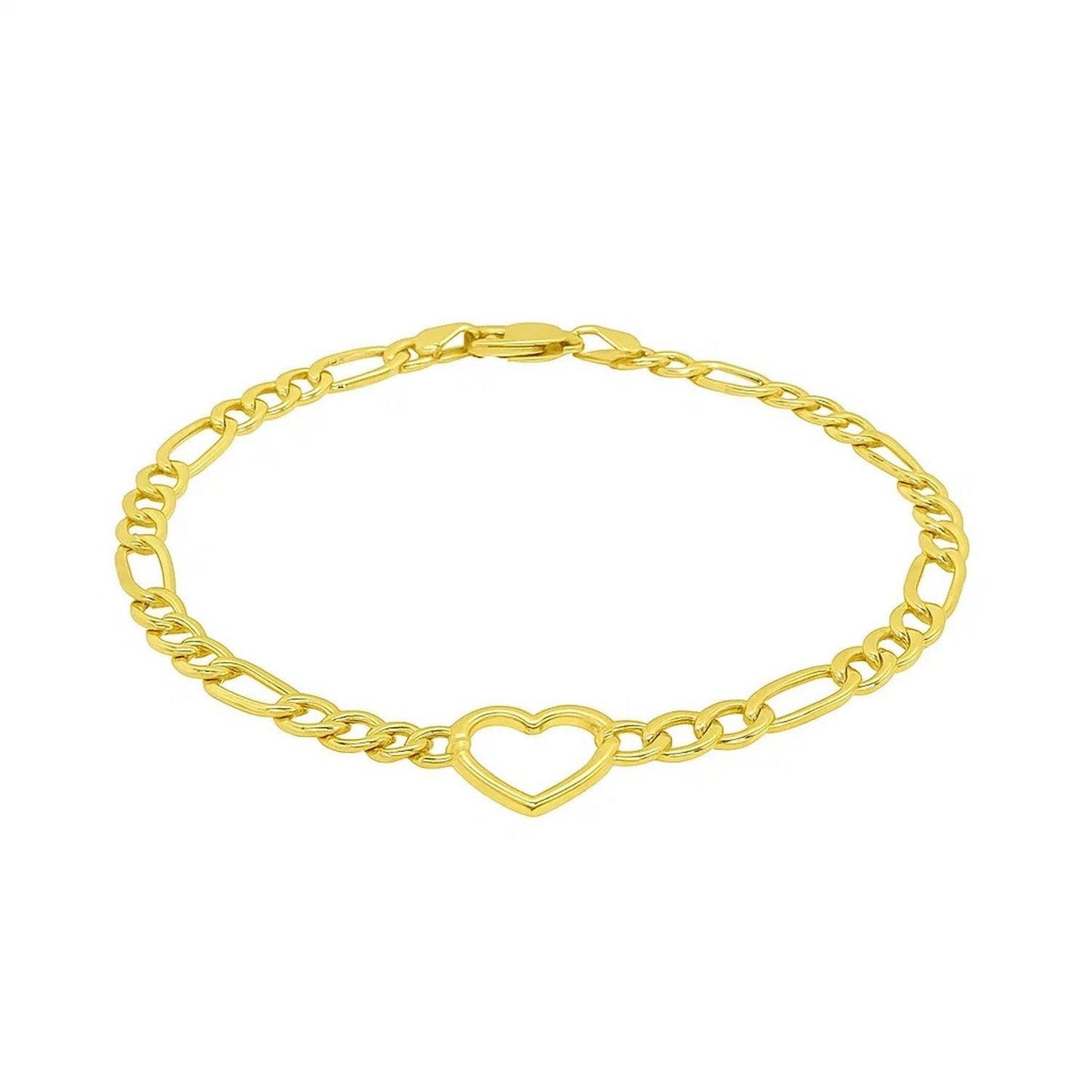 Figaro Chain Heart Bracelet in 10K Yellow Gold (4.50 mm)