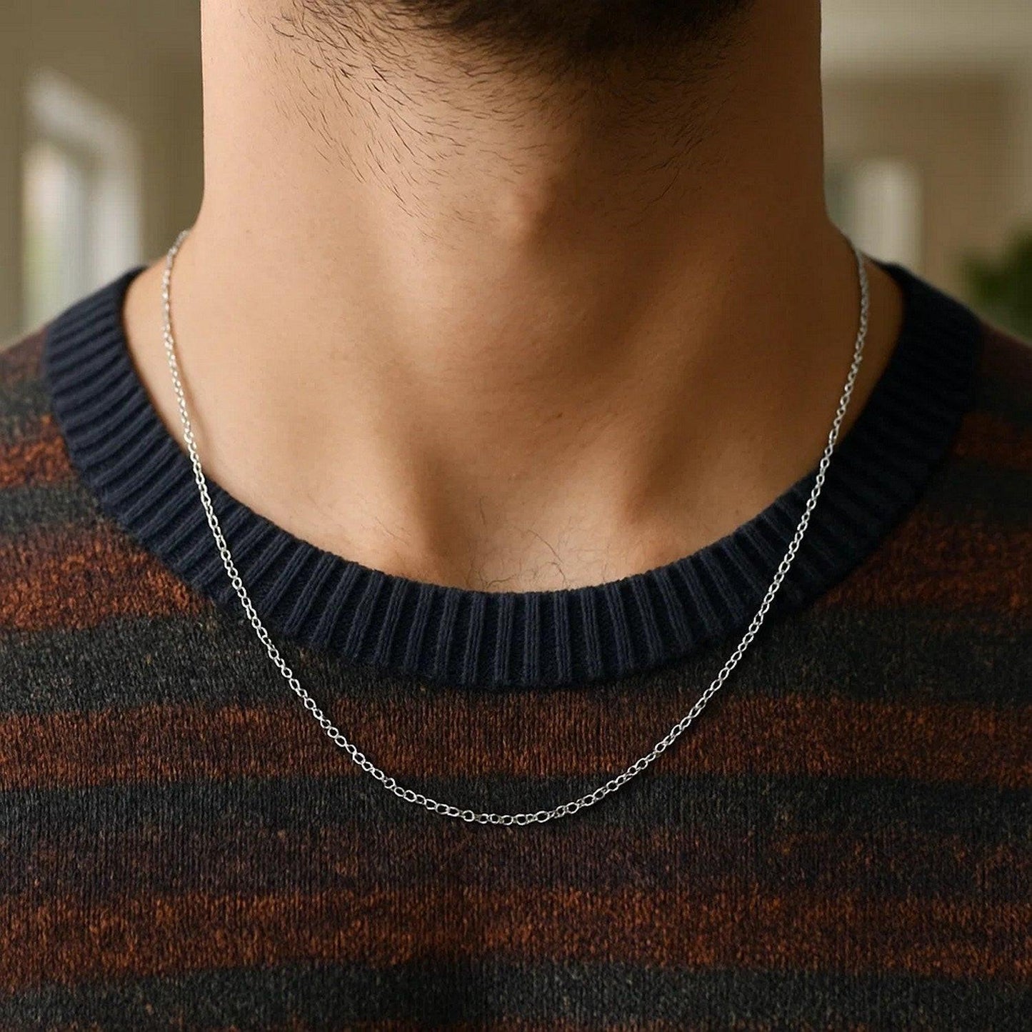 14k White Gold Round Cable Link Chain (1.30 mm)