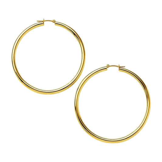 14k Yellow Gold Polished Large Round Hoop Earrings(2x60mm)