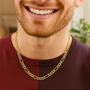 14K Yellow Gold Solid Pave Figaro Chain (7.00 mm)