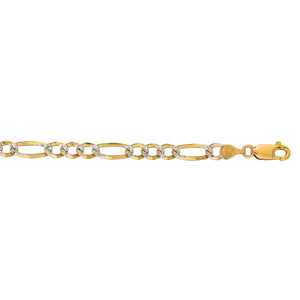 14K Yellow Gold Solid Pave Figaro Chain (7.00 mm)