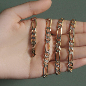 14K Yellow Gold Solid Pave Figaro Chain (7.00 mm)