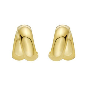 Sterling Silver Yellow Gold Plated Puffed Double Row Crossover C Hoop Earrings