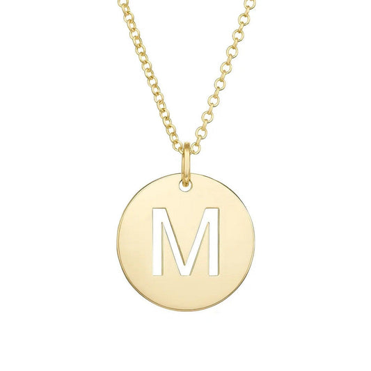 14K Yellow Gold Disc Initial M Pendant