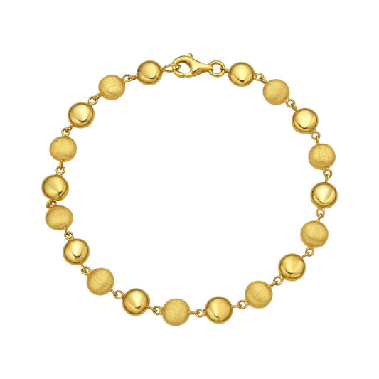 14K Yellow Gold Polished and Satin Pebble Bracelet (6.00 mm)
