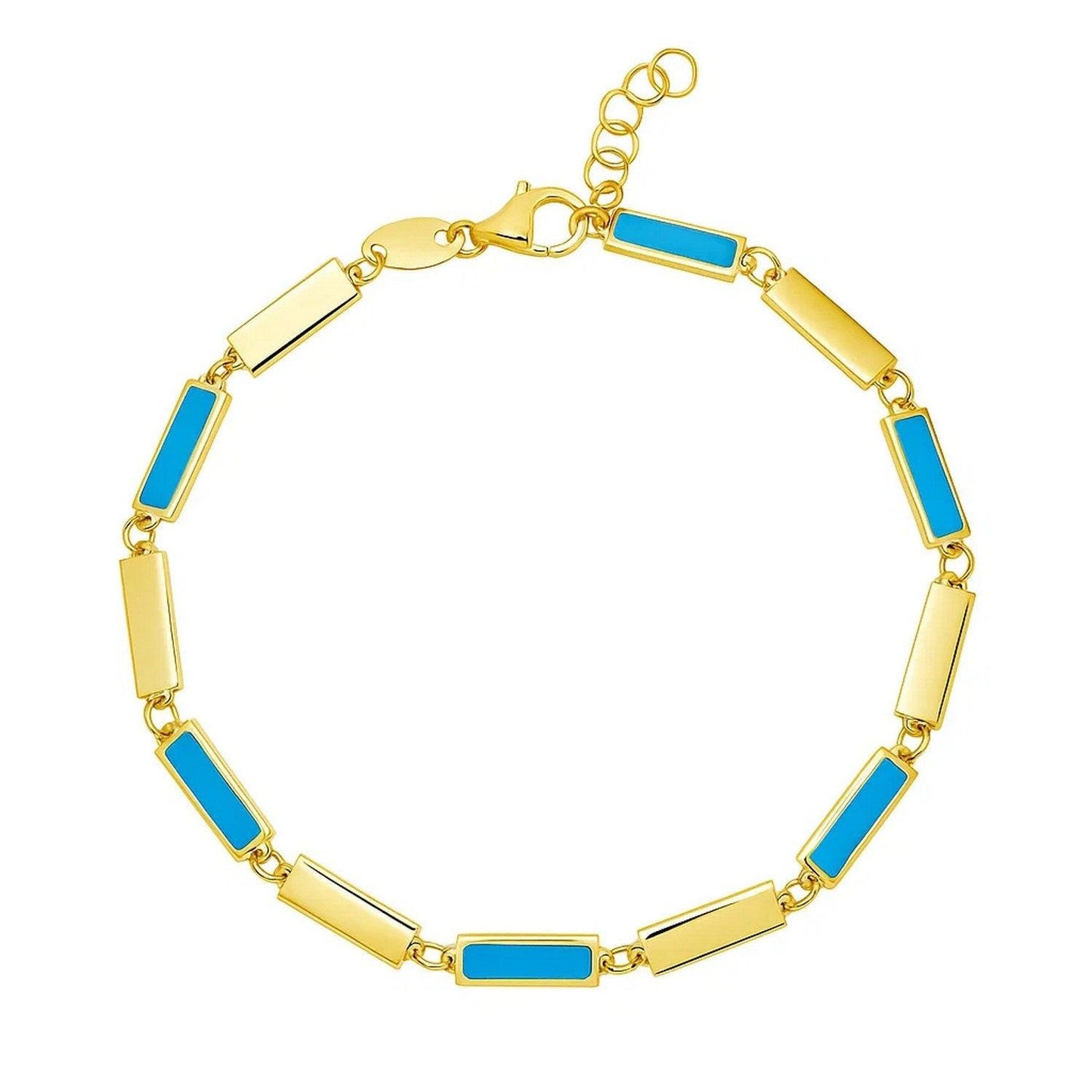 14K Yellow Gold Turquoise Rectangle Links Bracelet (3.50 mm)