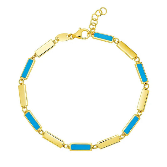 14K Yellow Gold Turquoise Rectangle Links Bracelet (3.50 mm)