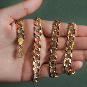 10 mm 14k Two Tone Gold Pave Curb Chain (9.70 mm)