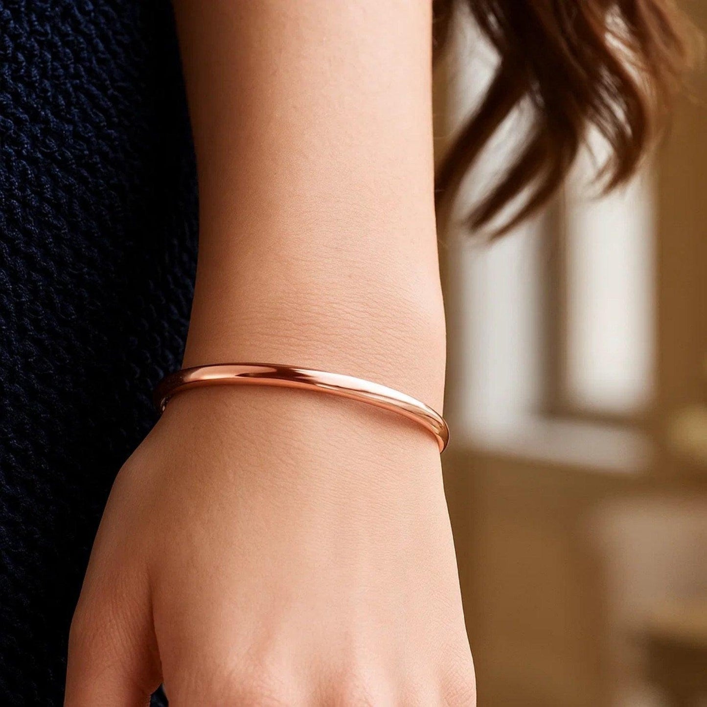 14k Rose Gold Fancy Shiny Dome Bangle (5.00 mm)