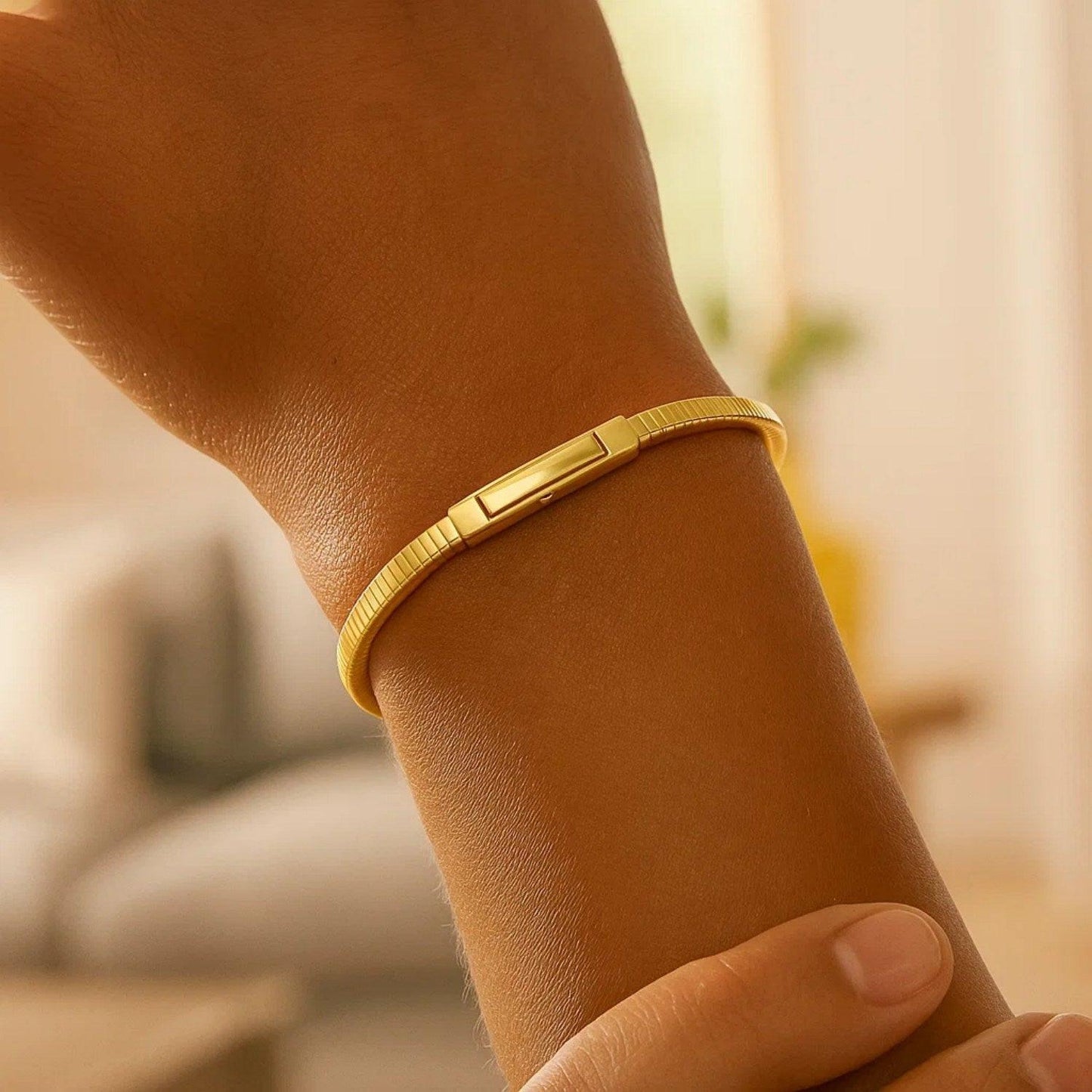 Gold Over Sterling Silver Cubogas Chain Bracelet