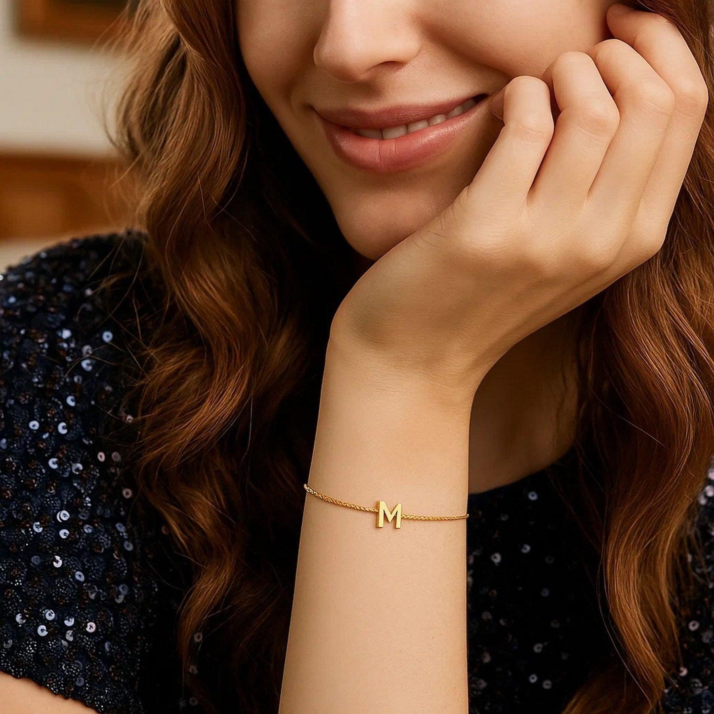 14K Yellow Gold Mini Initial M Bracelet