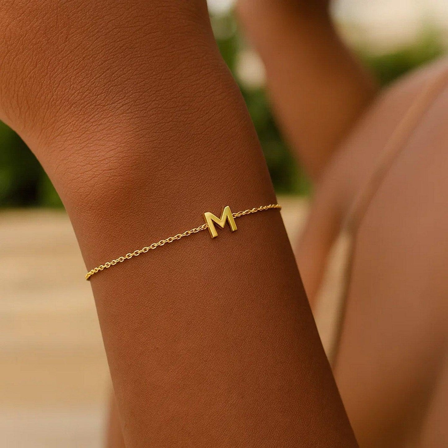14K Yellow Gold Mini Initial M Bracelet