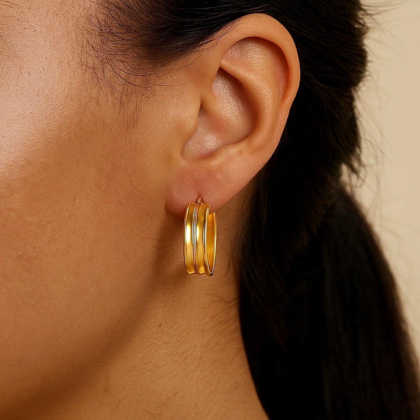 Large Concave Hoop Earrings in 14K Yellow Gold