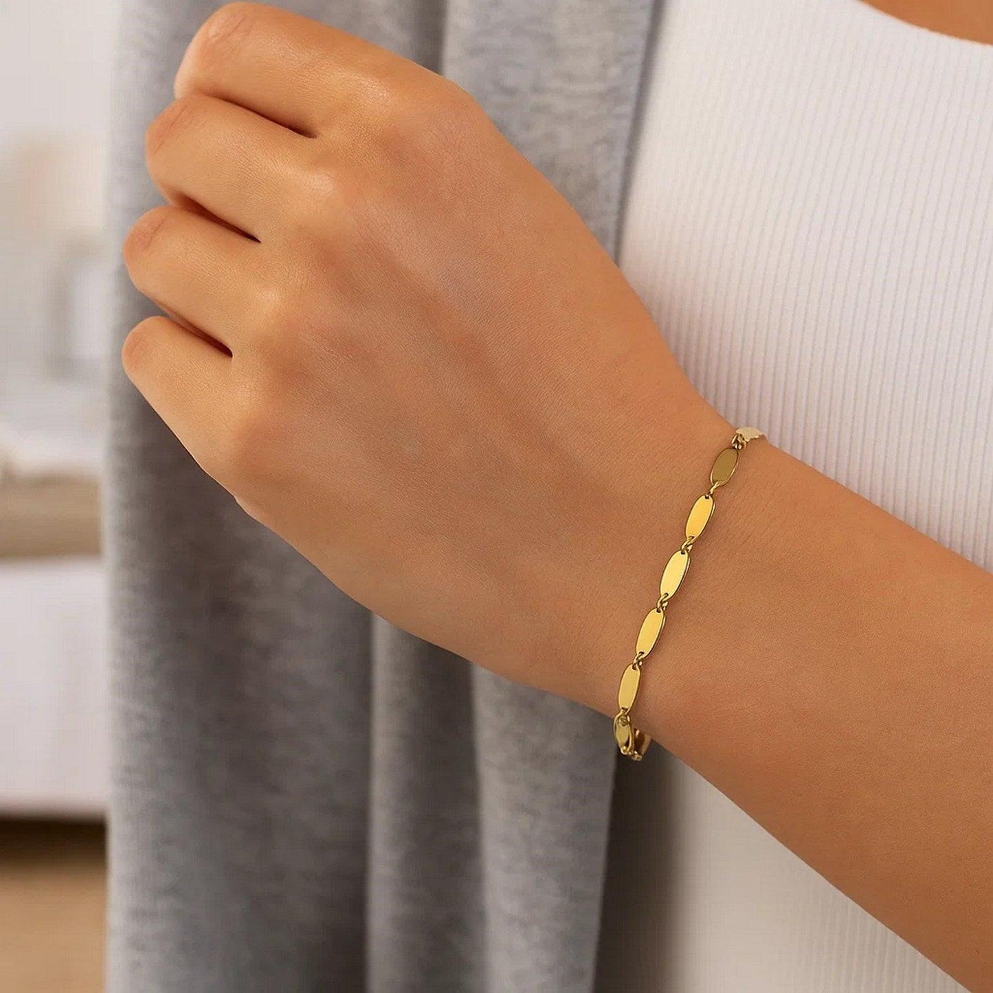 14K Yellow Gold Flat Pebble Link Bracelet (2.50 mm)