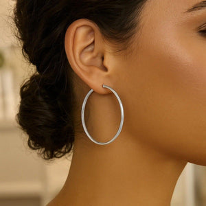 Rhodium Plated Hoop Earrings in Sterling Silver (3x50mm)