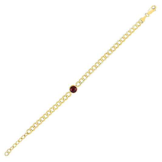 14K Yellow Gold Garnet Curb Chain Bracelet (3.60 mm)