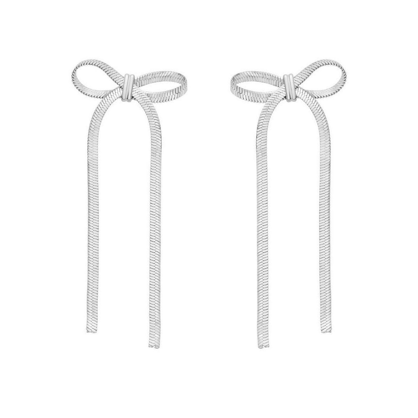 Sterling Silver Snake Chain Drop Dangle Bow Earrings